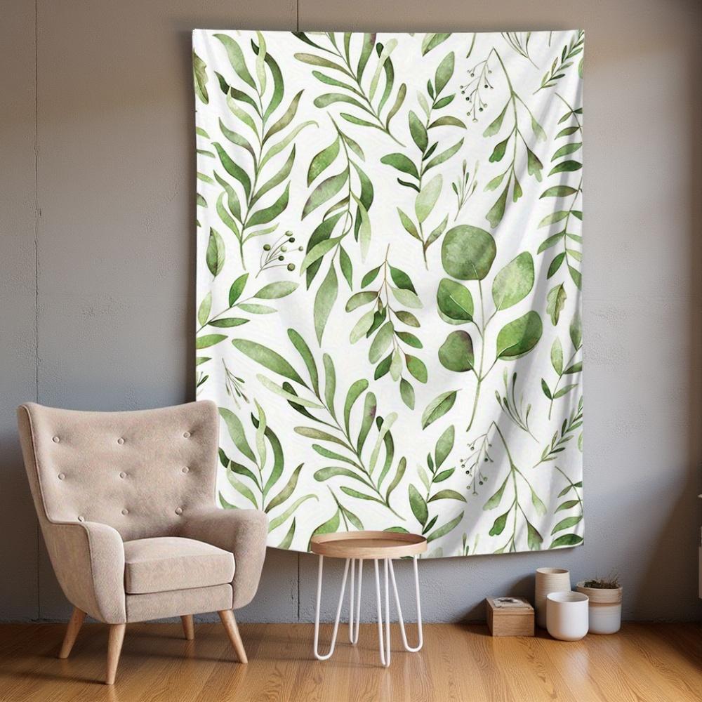VIKAMA Green Leaf Tapestry Watercolor Plants Natural And Fresh Style Bedroom Living Room Background Wall Home Decoration