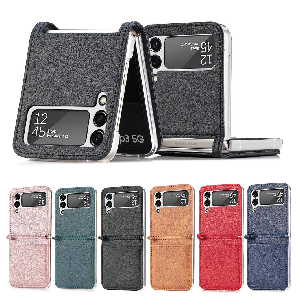 Shockproof Thin Card Slot Leather Case For Samsung Galaxy Z Flip 3 Flip4 Flip 4 Flip3 5g Anti -Scratch Protective Phone Cover
