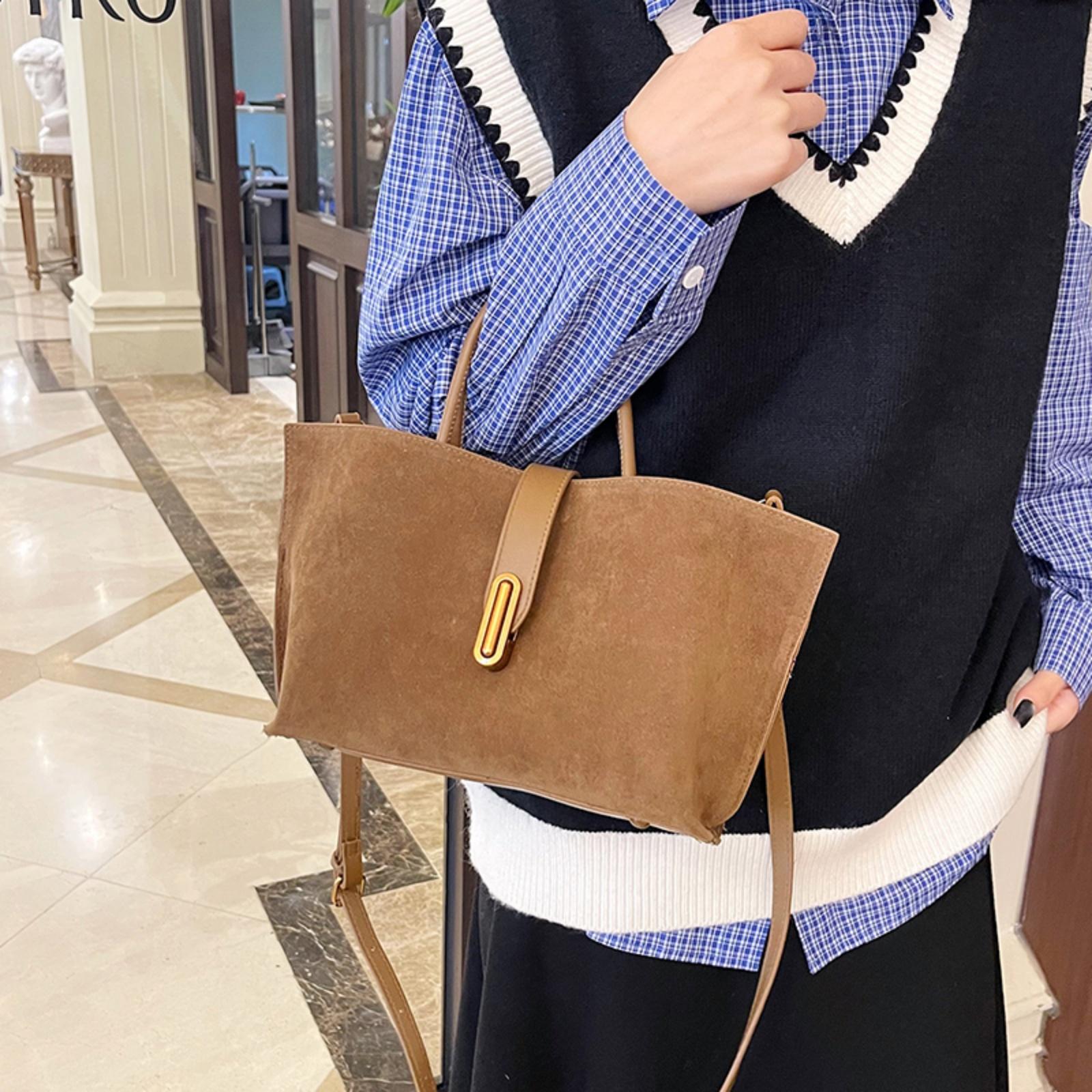 

Faux Suede Retro Tote Bag Large-Capacity Versatile Crossbody Bag Solid Color All-Match Shoulder Bag Shopping Work Date Party Bag світло-коричневого кольору