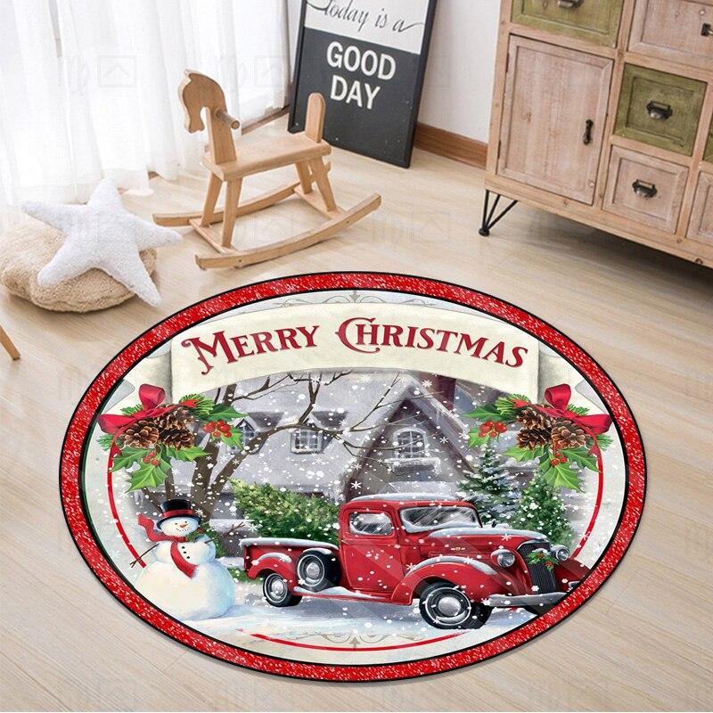 Merry Christmas Round Area Rugs Indoor Cartoon Snowman Throw Circle Rug Entryway Doormat Floor Carpet for Bedroom Living Room