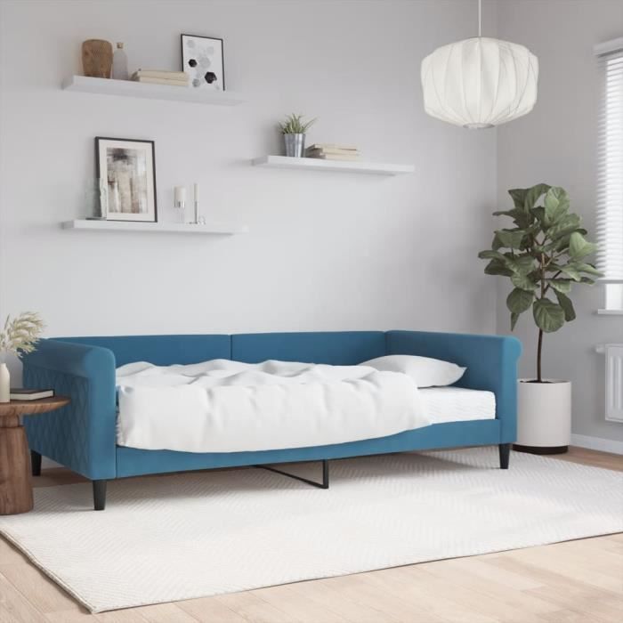 VidaXL Daybed with Mattress Blue 100x200 Cm Velvet 3197753