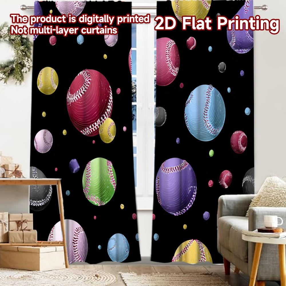 

2 шт., Шторы с плоской 2D-печатью (Без Рода) Красочные бейсбольные мячи Рождественский фестиваль Минималистичные шторы Универсальный полиэстер 52.50 × 116.00 cm 2 pcs