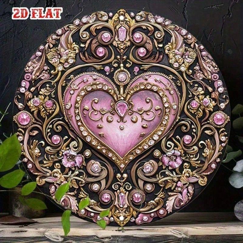 Vintage Metal Wall Art, Rose Heart with Rhinestones, Home Decoration