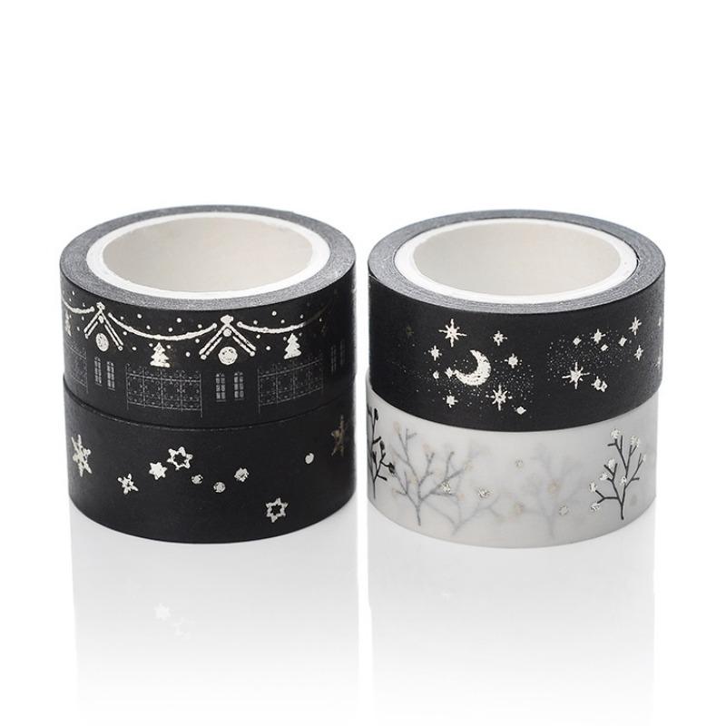 4Pcs 5m Sky Stars Moon Snow Silver Gold Foil Washi Tape DIY Decorative Adhesive Tape Masking Tape for Decor Papeterie.