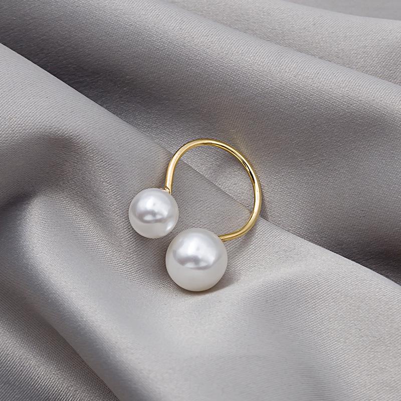 J588 Minimalist Double Pearl Open Ring for Women