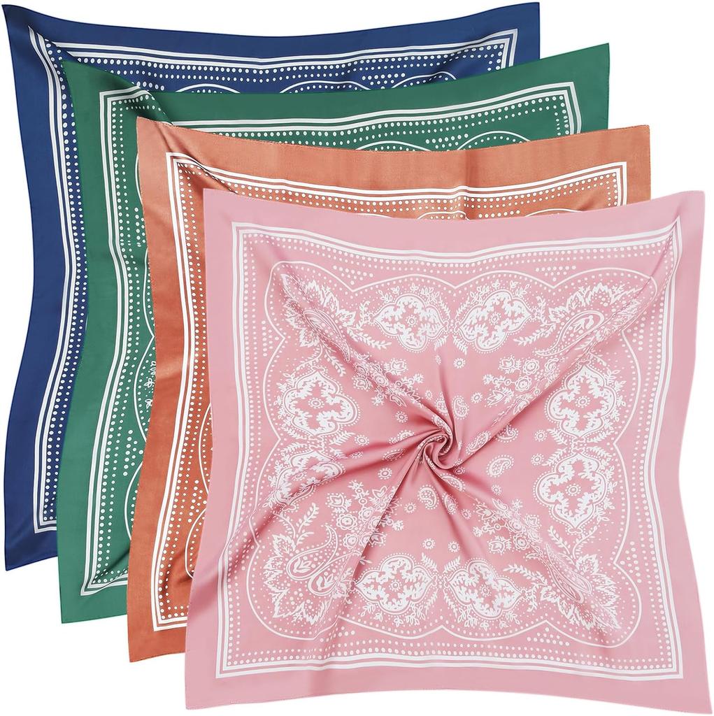 4 Pcs Large Bandanas Silk Square Head Scarfs Scarves Bandanas Neck Scarf Bandana For Women Girls