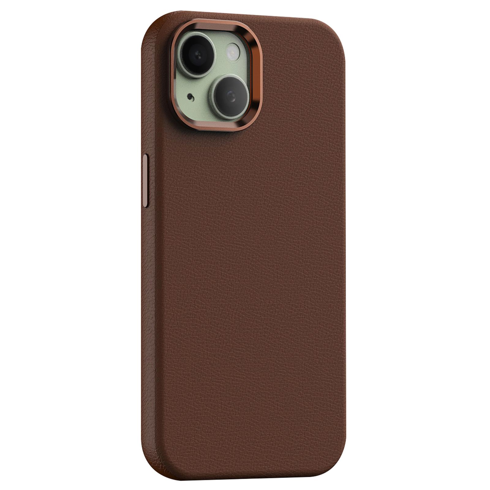 

For iPhone 13 Case Anti-Scratch PC+PU Leather Phone Cover Compatible with MagSafe Brown
