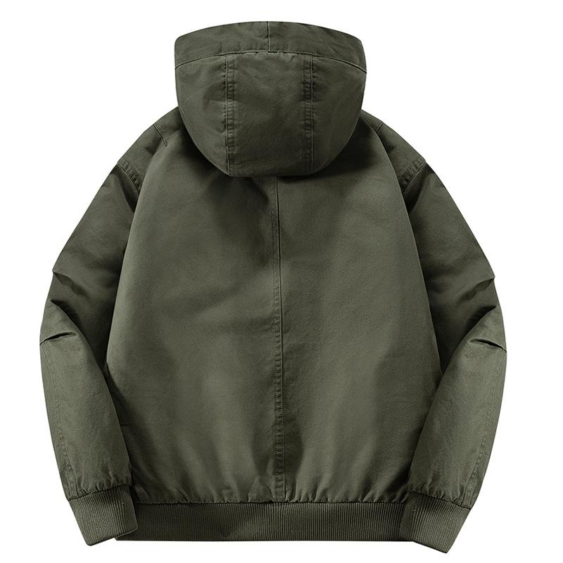 Jacket Men's Autumn and Winter Fleece Thickened Functional Washed Tooling Top Loose Large Size Cotton Hooded Jacket