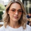 SO&EI Retro Metal Square Women Sunglasses Shades UV400 Fashion Clear Ocean Lens One Piece Men Trending Champagne Sun Glasses