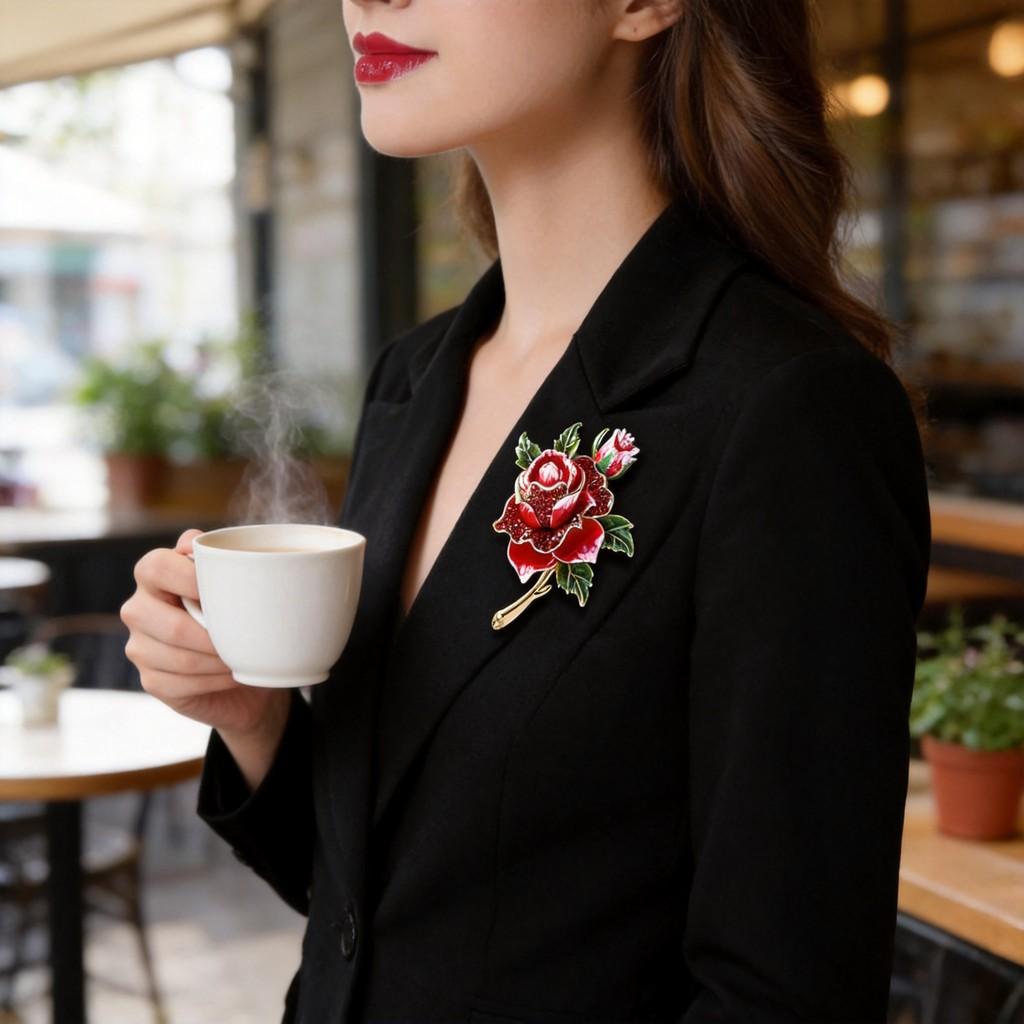Style Rose Flower Brooch Alloy Enamel Jewelry Decorative Accessory For Women