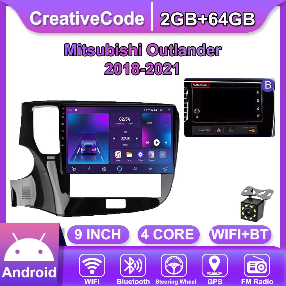 Android Car-Play Car Radio For Mitsubishi Outlander 2018-2021 Multimedia Player Head Unit Stereo GPS Navigation BT WIFI,2+64GB