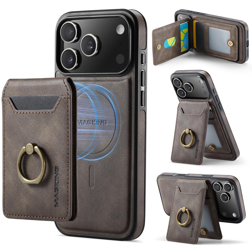 2 in 1 Detachable Magnetic Ring Holder Cards Solt Wallet Leather Case For iPhone 17 Pro Max 16 Plus 15 Plus 14 13 12 11 Cover