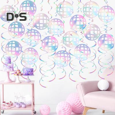 70s Disco Ball Hanging Swirls Retro Disco Party Cutouts Banner Streamers Ceiling Hanging Decorations for 1970s Birthday Party Supplies