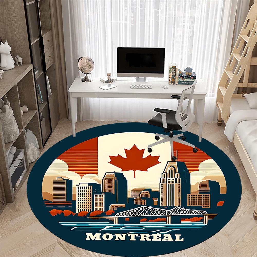 1pc Montreal Maple Leaf Office Round Area Rug, Mat Suitable ForOffice, Under Office Chairs Bedroom Living Room Home Decor, Room Deco