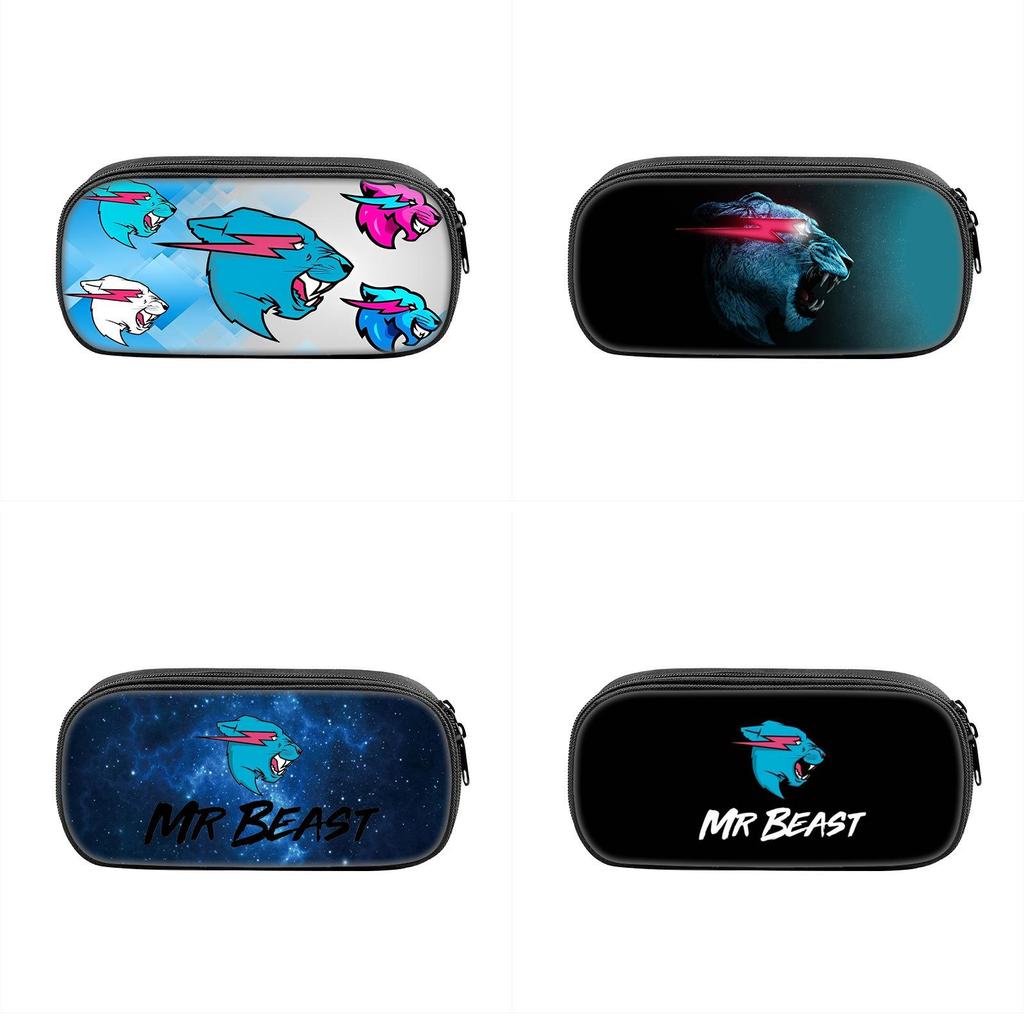 Mr Beast Lightning Cat Lion Print Student Single Layer Stationery Storage Bag For School And Home Use