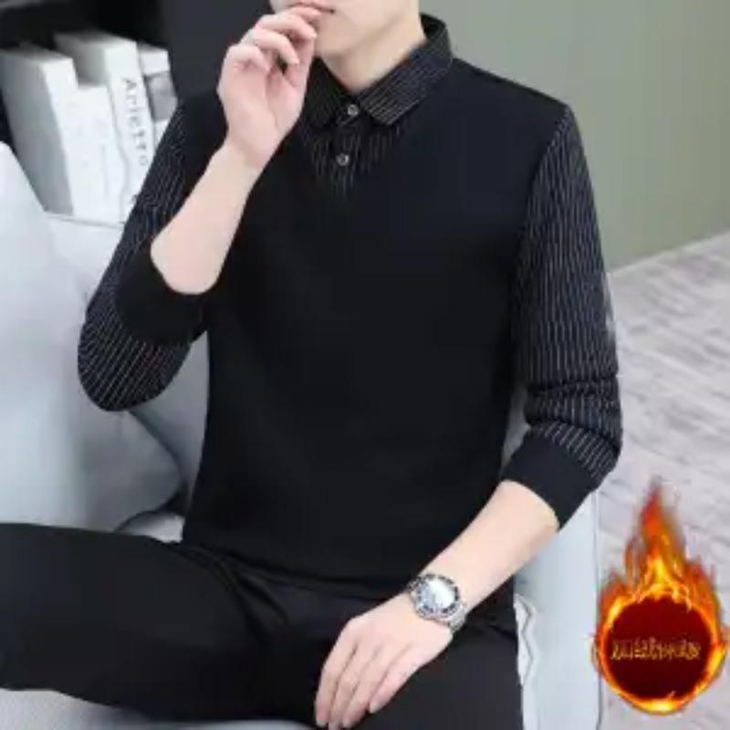Men's Fake Two-piece Long-line Velvet Thickened Warm Jacket Middle-aged Elderly Chinese Style Bottoming