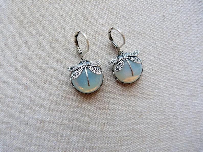 Vintage Dragonfly Moonstone Earrings for Women - Antique-Style Jewelry