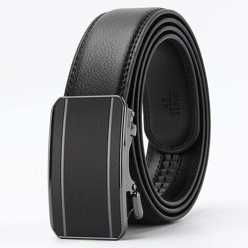 New Men's Real Beef Two Layer Leather Open Edge Wear Automatic Buckle Belt Imitation Steel Business Casual Men's Belt