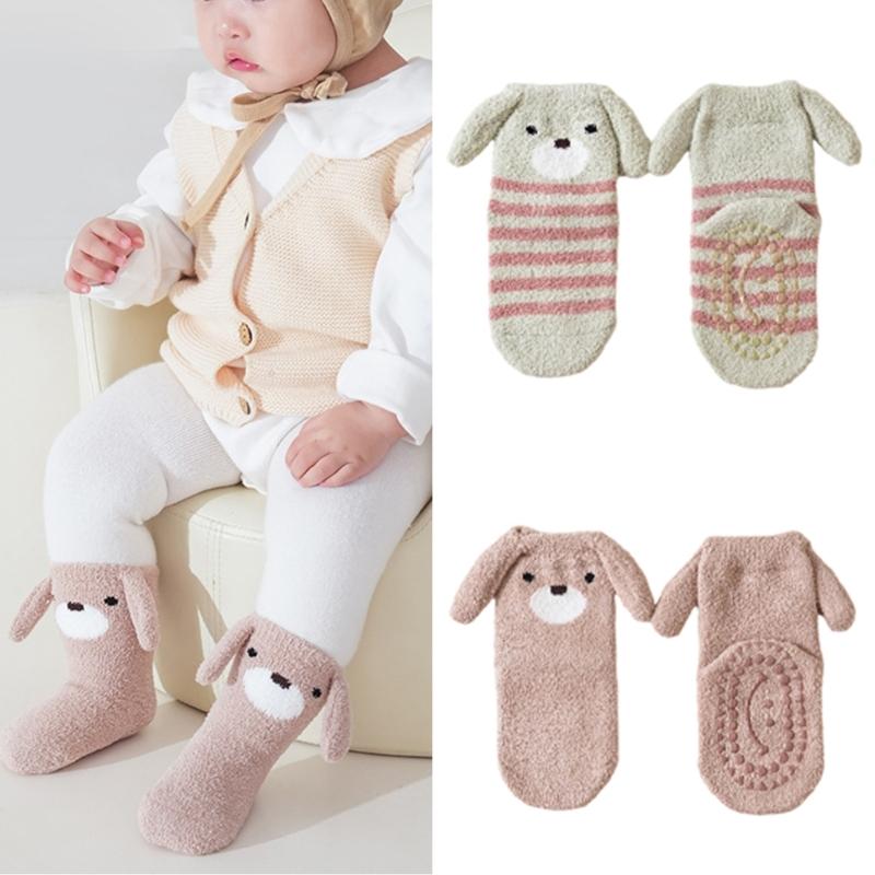 1 Pair Warm Infant Walking Socks Nonslip Bottom Cute Puppy Pattern Cosy Footwear For Cold Weather 0 to 3 Years