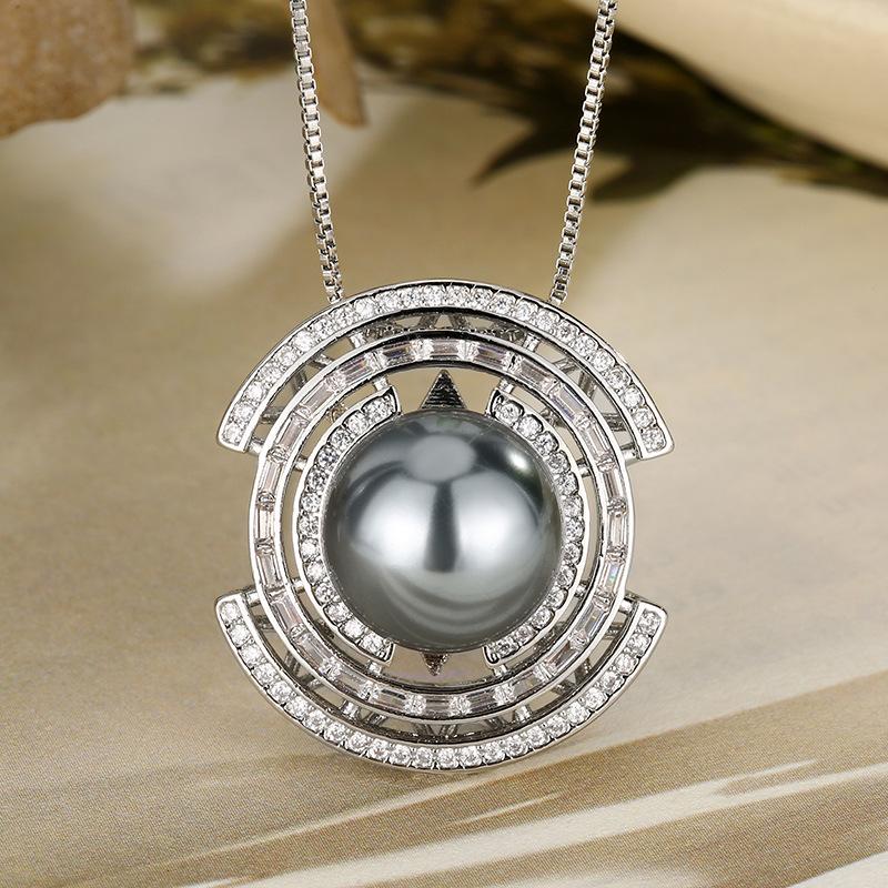 Accessories Set Earrings Necklace Ring Imitation Pearl Platinum Grey Beads Women'S High Sense Elegance