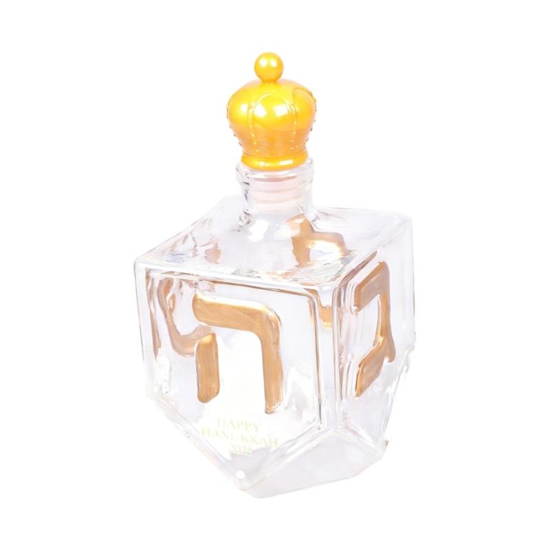 

Unique Dreidel Inspires Glass Whiskeys Decanter with Raised Gold Hebrew Letter for Hanukkah Celebration Liquor Bottle