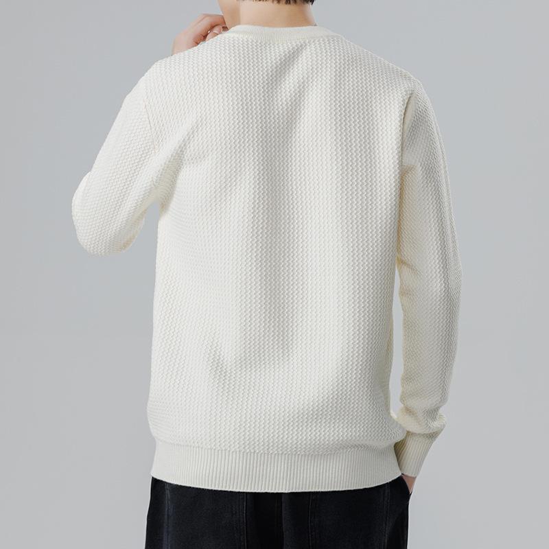 Autumn and Winter Korean Version Trendy Personalized Knitted Men's Spring and Autumn Slim-fit Top Long-sleeved Crew Neck Sweater Youth Fashion Coat