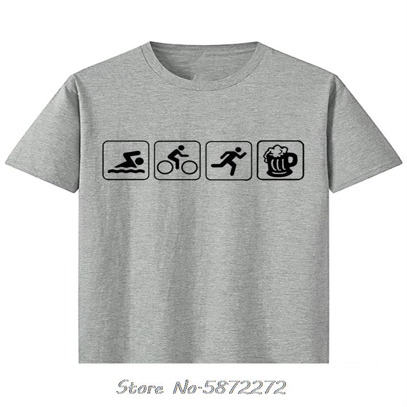 Triathlon Swim Bike Run And Beer Funny TShirts Cotton T Shirt Unisex Tshirt Oversized Tees Fitness Tops Men Clothing Streetwear