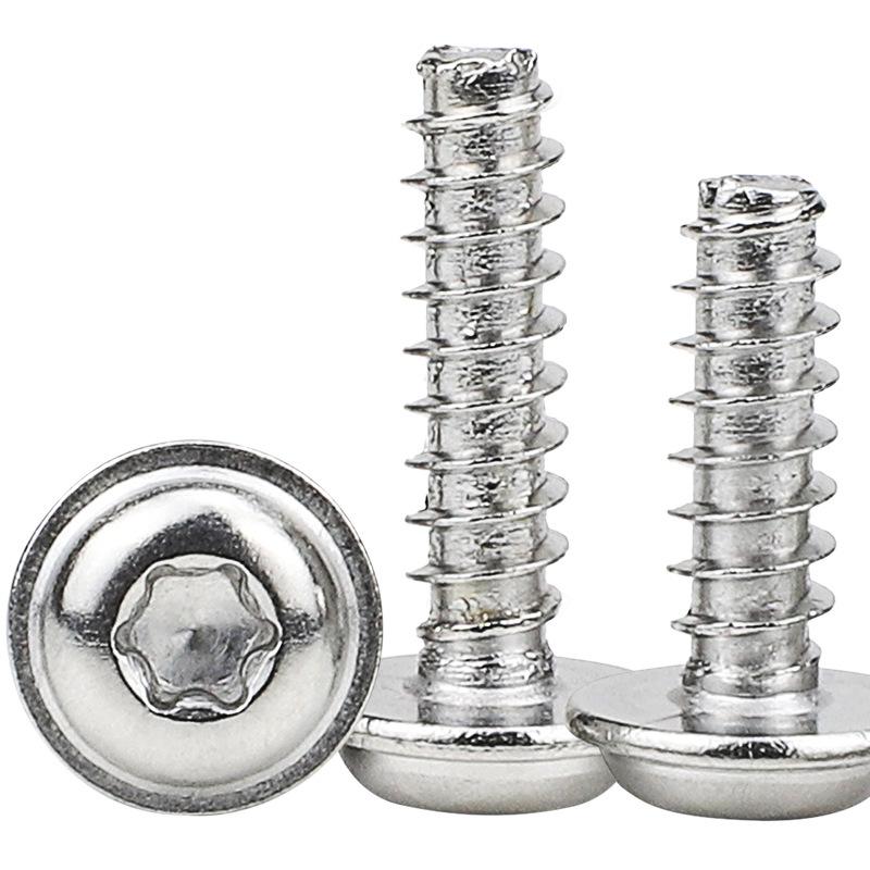 201 Stainless Steel Inner Plum Blossom Round Head Self-Tapping Screw with Washer Flat Tail, Medium Sizes M2.6/M3/M4/M5