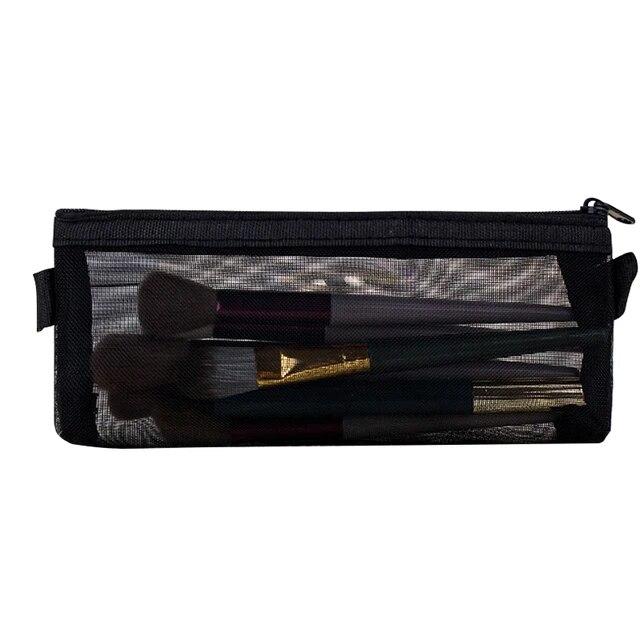 Mesh Pencil Case Cosmetic Makeup Bags Case Transparent Multifunction Organizer Folder Zipper Black Heart Pencil Case Storage Bag