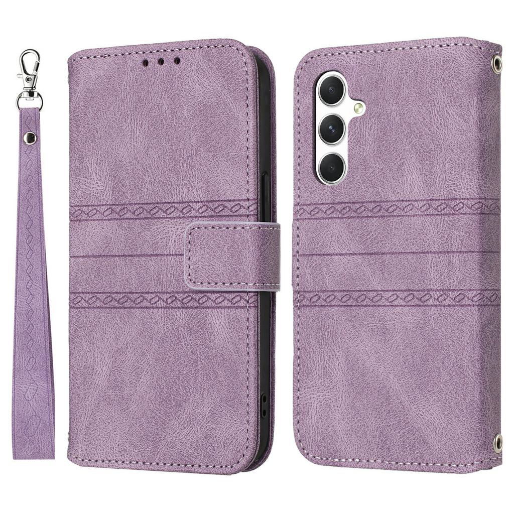 For Samsung Galaxy A37 5G Case Wallet Skin-Touch Leather Imprinted Phone Cover with Wrist Strap