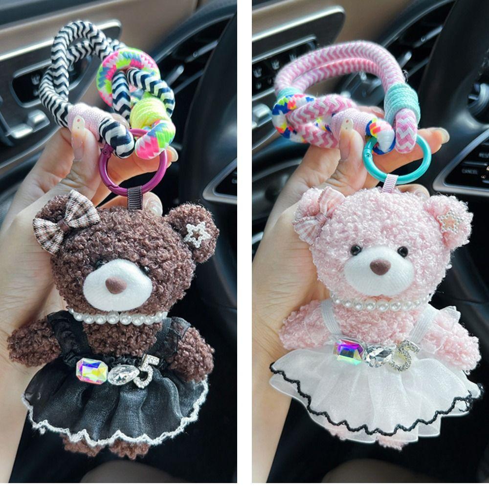 Stuffed Fluffy Plush Doll  Pendant Soft Bag Charm New Puffy Skirt Little Bear Keychain  Small Gifts