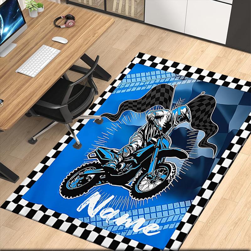 Tappeto Stampato Moto da Fuoristrada con Nome Personalizzato, per Sedia da Ufficio Soggiorno Camera da Letto Cucina Decorazioni Regali.