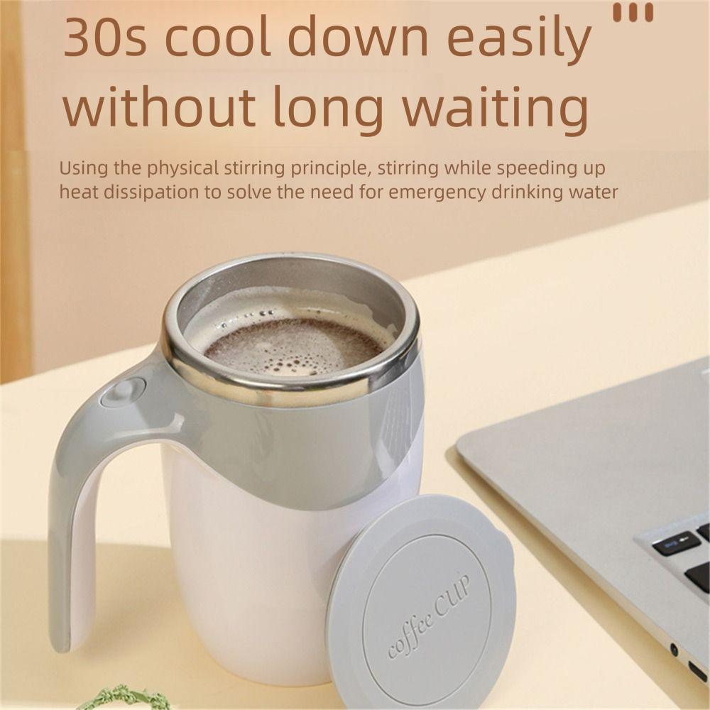 White Brown Automatic Mixing Cup Portable Stainless Steel Smart Stirring Mug Rotation Feature Automatic Stirring Coffee Cup