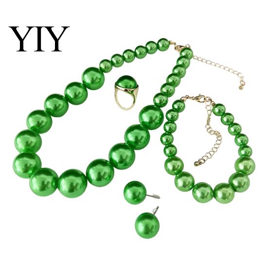Faux Pearl Earrings Necklace 3Pcs/Set Imitation Pearls Jewelry Set, Adjustable Length Choker with Ear Studs Wedding Bracelet And Bracelet, Set