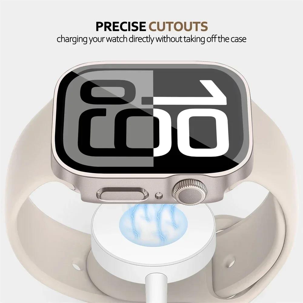 Glass+Case For Apple Watch 42mm 46mm 45mm 41mm 44mm 40mm Straight Edge Screen Protector Cover Case iWatch SE 3 6 7 8 9 10 11 7