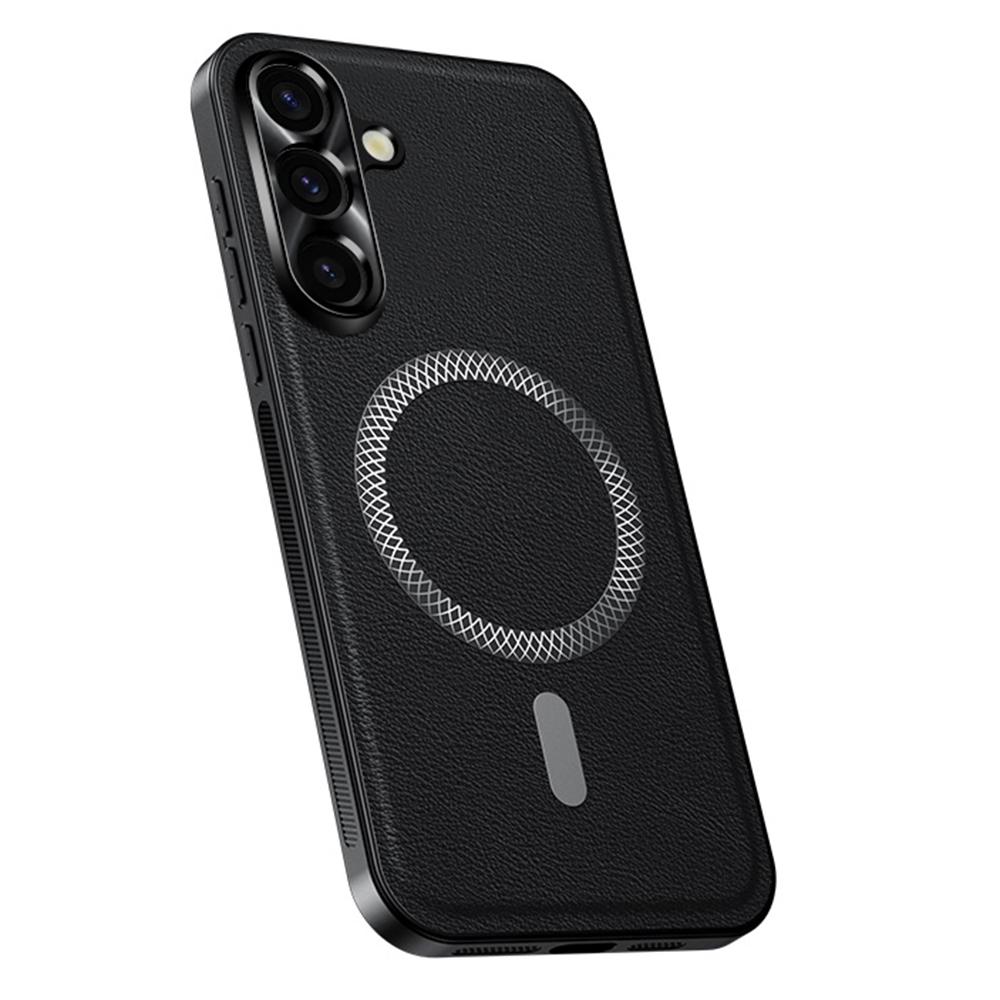 For Samsung Galaxy A55 5G Case Compatible with MagSafe PU TPU PC Phone Back Cover with Metal Lens Frame