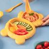 Cute Cartoon Kids' Divided Plate & Feeding Set: 4-Piece Infant Bowl, Spoon & Fork
