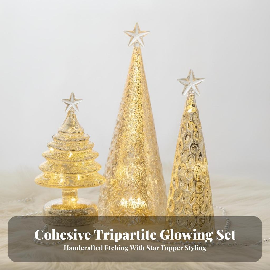 3 Pieces Glass Christmas Tree Semi-Transparent Tabletop Decoration Festive
