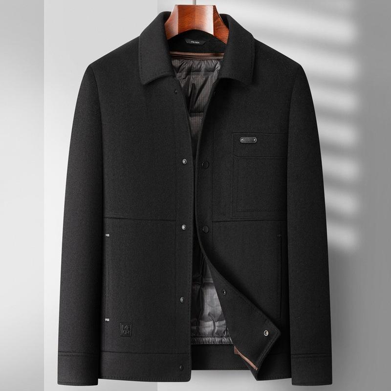 

Двусторонняя шерстяная мужская куртка с отворотами, съемный пуховик, короткая шерстяная куртка 195