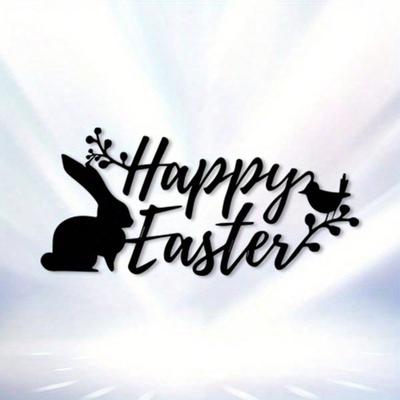 Metal Rabbit Wall Art Rustproof Iron Statue Easter Porch Living Room Decor Gift