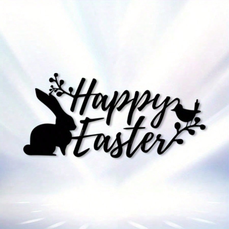 Metal Rabbit Wall Art Rustproof Iron Statue Easter Porch Living Room Decor Gift