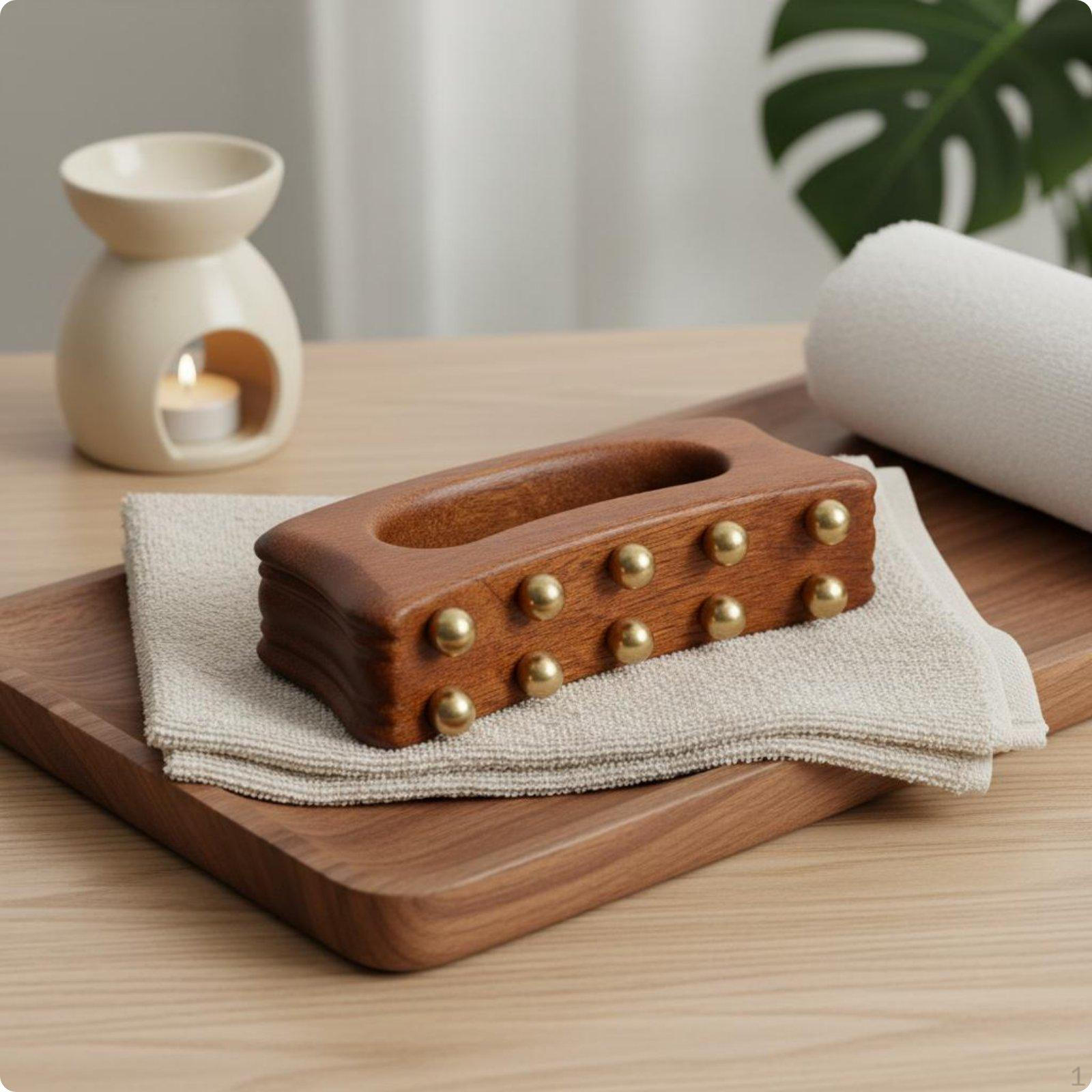 10Bead Massage Deep Groove Design Brass Bead Brush Ergonomic Handle Wooden Meridian