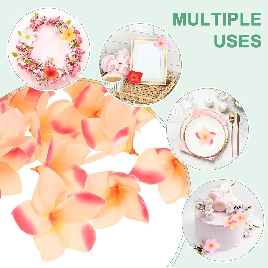 10-Pack Artificial Plumeria Flowers, Fake Silk Heads Flower Hawaiian Plumeria Petal for DIY Crafts/Dress/Wedding/Party Decoration [Champagne+Red,