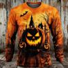 Men Long Sleeve T‑Shirt Halloween Pumpkin Haunted House Bat Ghost 3D Print Casual Party Streetwear Top