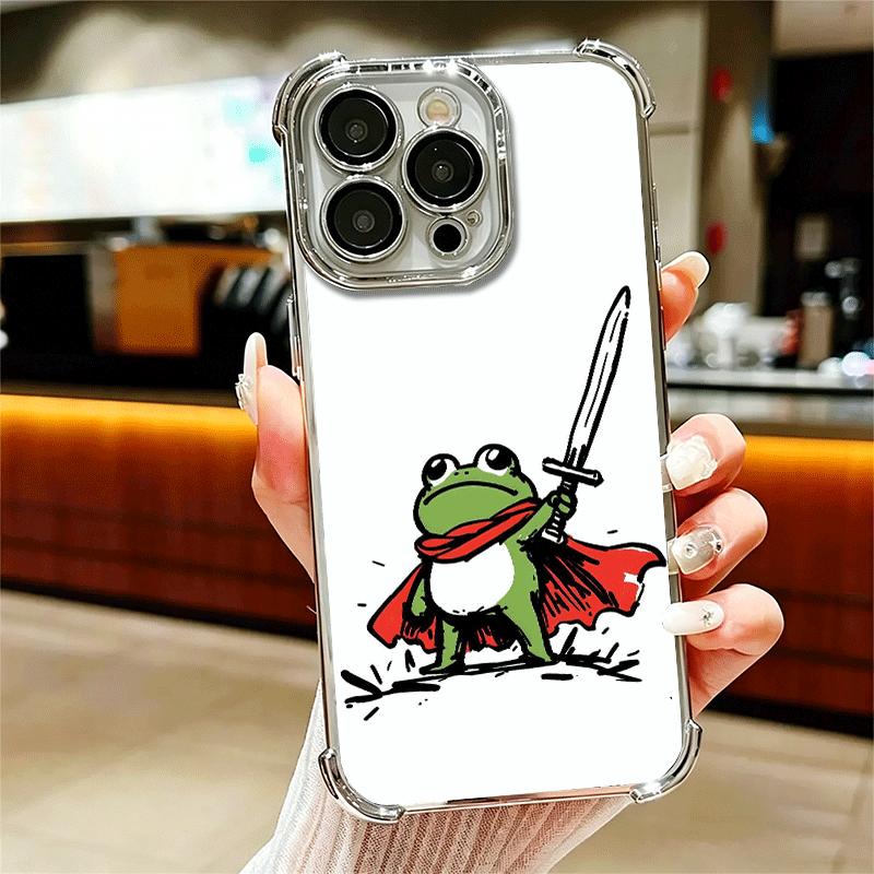 Cute Cartoon Frog Plating Phone Case For Iphone 16 17 Pro Max Air 16E 14 15 Plus 12 13 Mini Anti-Fall Airabag Cover