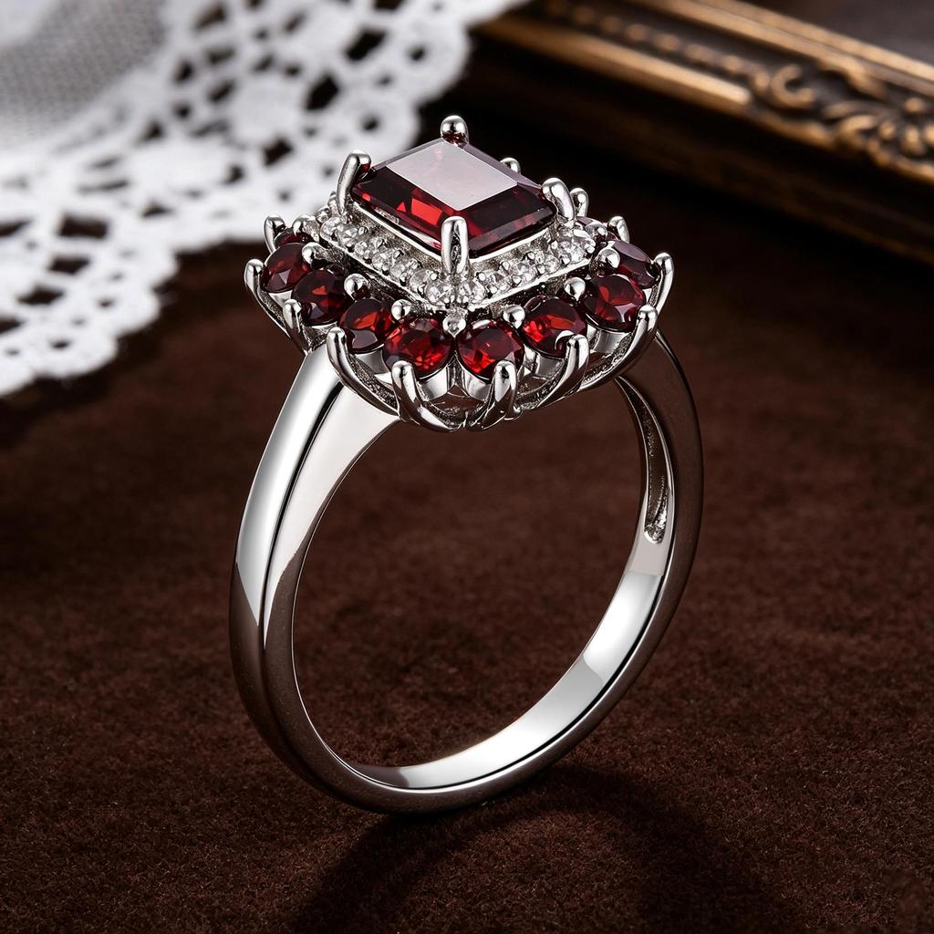 Exquisite Natural Garnet January Birthstone Ring 925 Sterling Silver Grounding Gemstone Fine Jewelry for Women Party Wear Gift