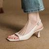 Summer Women's High-heeled Sandals New Thin-heeled Open-toed Sandals Casual Solid Color Leather Comfortable Beef Tendon Soft Bottom Square Head