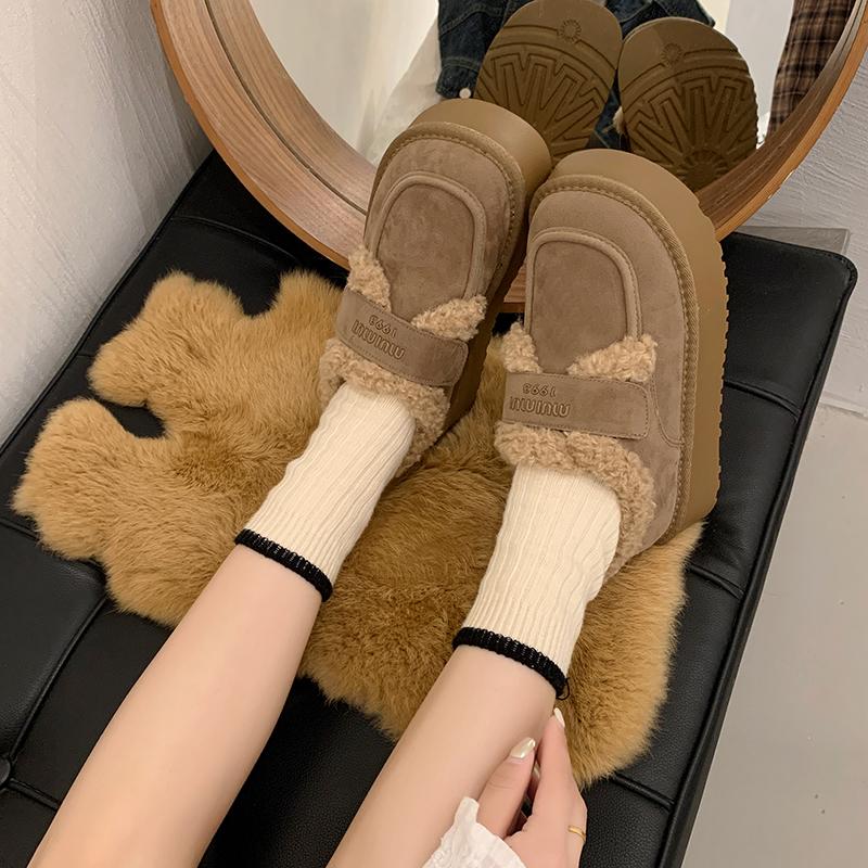 Warm Lamb Wool Cotton Padded Shoes Women Flat Thicken Plush Winter Boots Woman Non Slip Thick Bottom Ankle Snow Boots