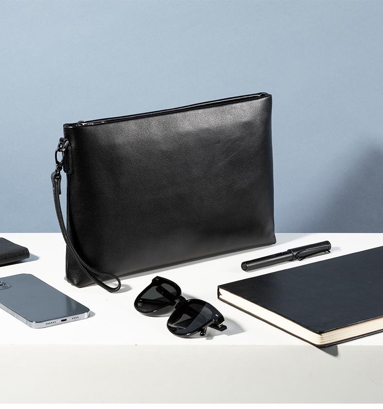 Men's Summer Genuine Leather Anti-theft Clutch Bag, Fashionable and Simple Multi-compartment Envelope Design