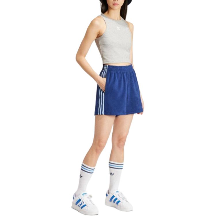 Adidas Originals Logo Stripe Elastic Waist Shorts Women Bottoms Navy IR7472